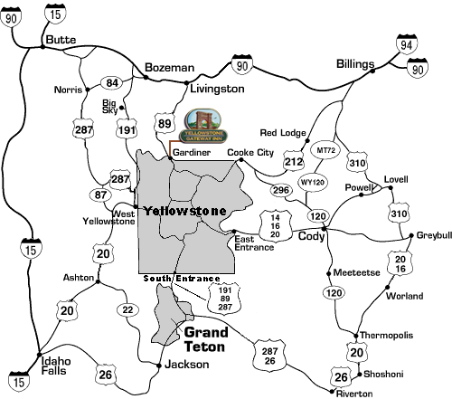 yellowstone lodging map