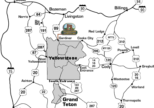 yellowstone lodging map